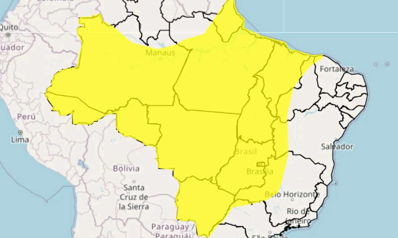 o mapa mostra as &aacute;reas em alerta para chuva intensa